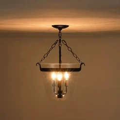 3-Light Clear Glass Bell Jar Lantern Pendant / Semi Flush