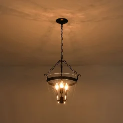 3-Light Clear Glass Bell Jar Lantern Pendant / Semi Flush