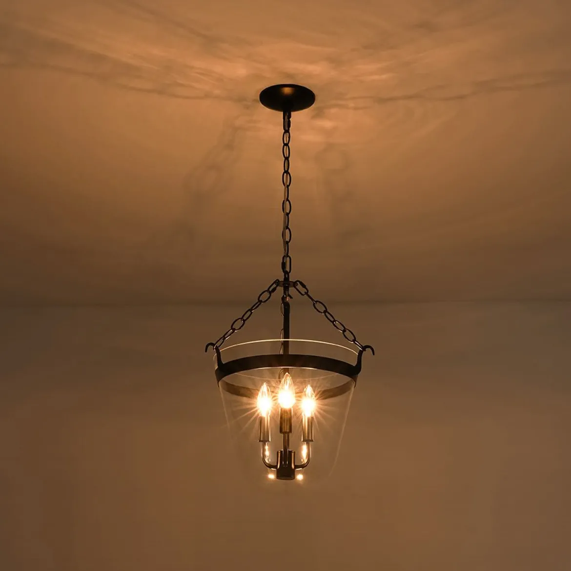 3-Light Clear Glass Bell Jar Lantern Pendant / Semi Flush