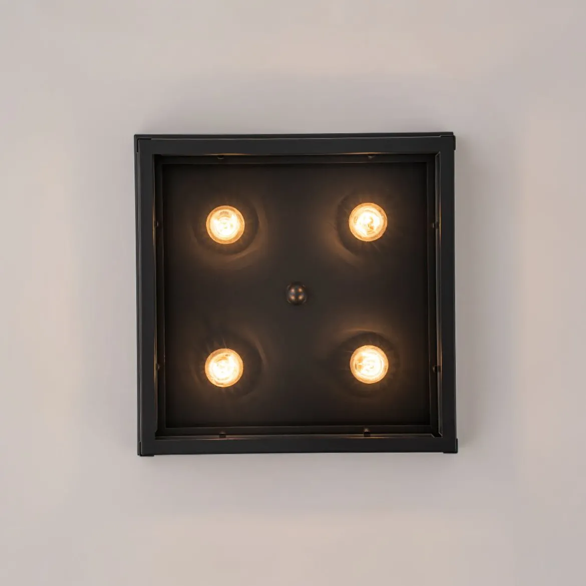4-Light Clear Glass Black Square Cage Flush Mount Ceiling Light
