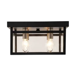 4-Light Clear Glass Black Square Cage Flush Mount Ceiling Light