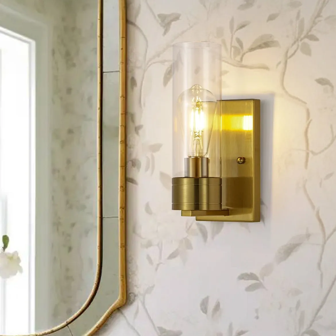 1-Light Clear Glass Cylinder Bathroom Vanity Wall Sconce
