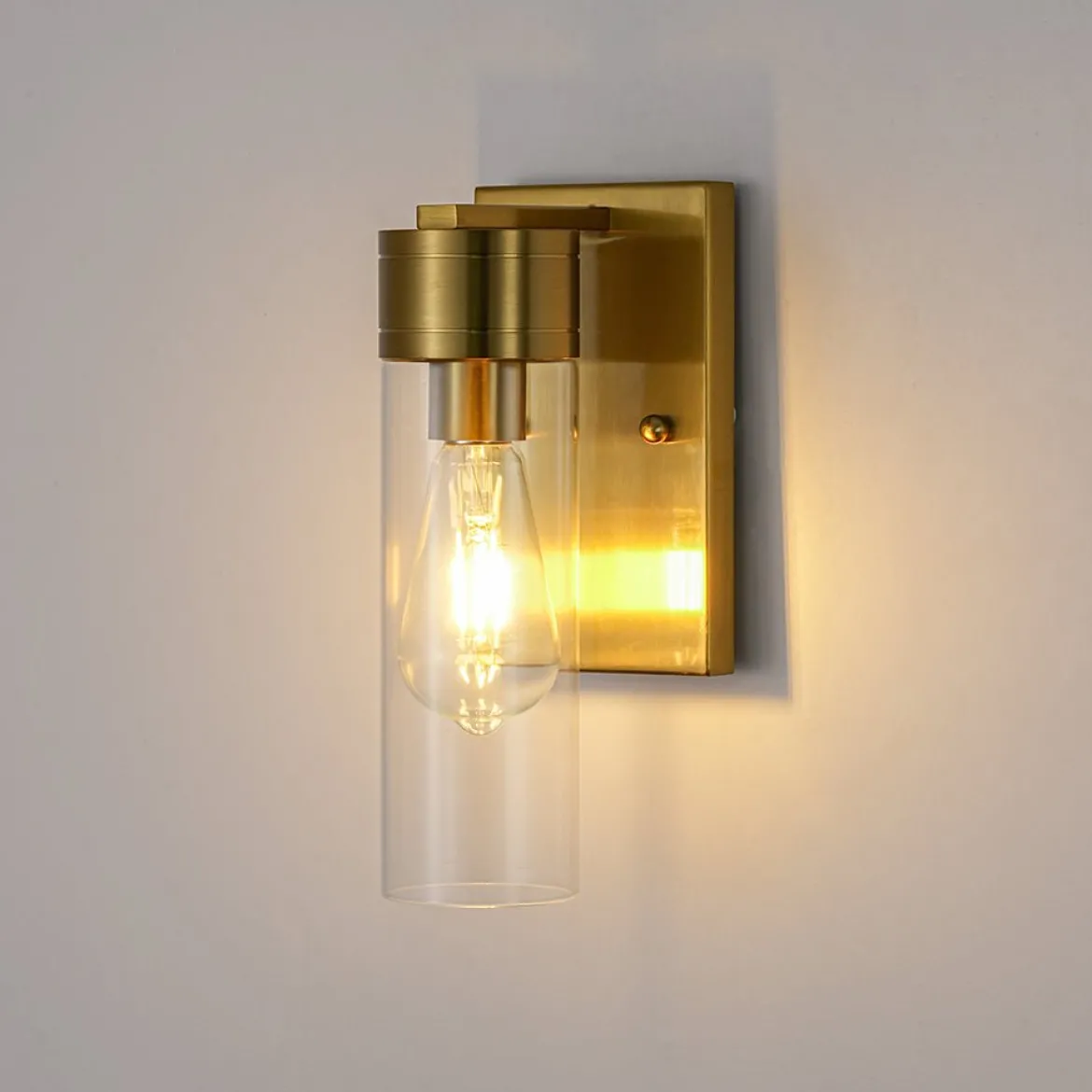 1-Light Clear Glass Cylinder Bathroom Vanity Wall Sconce