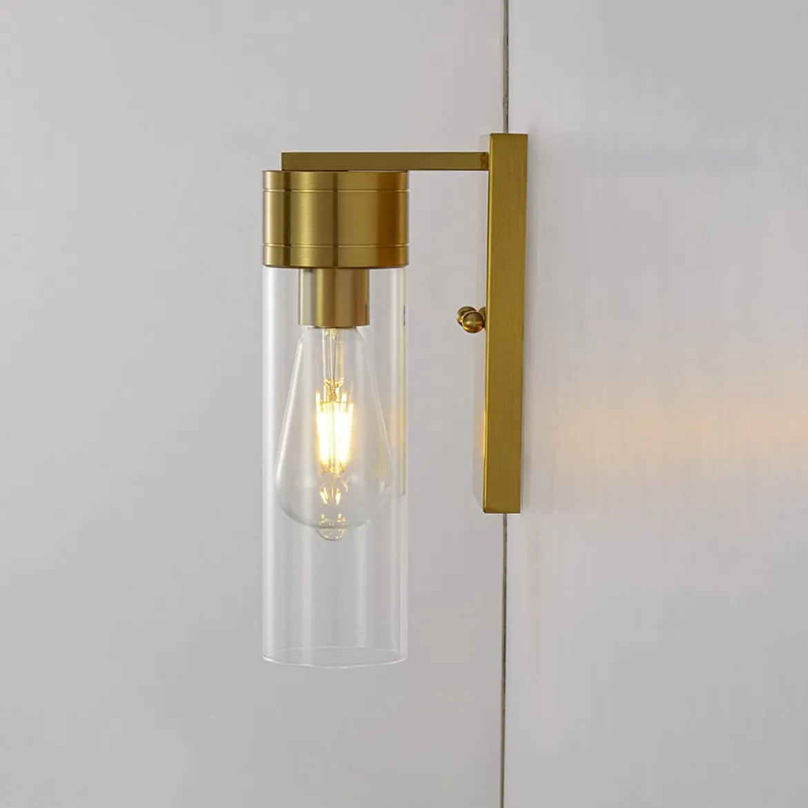 1-Light Clear Glass Cylinder Bathroom Vanity Wall Sconce