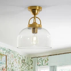 1-Light Clear Glass Dome Shade Semi Flush Mount