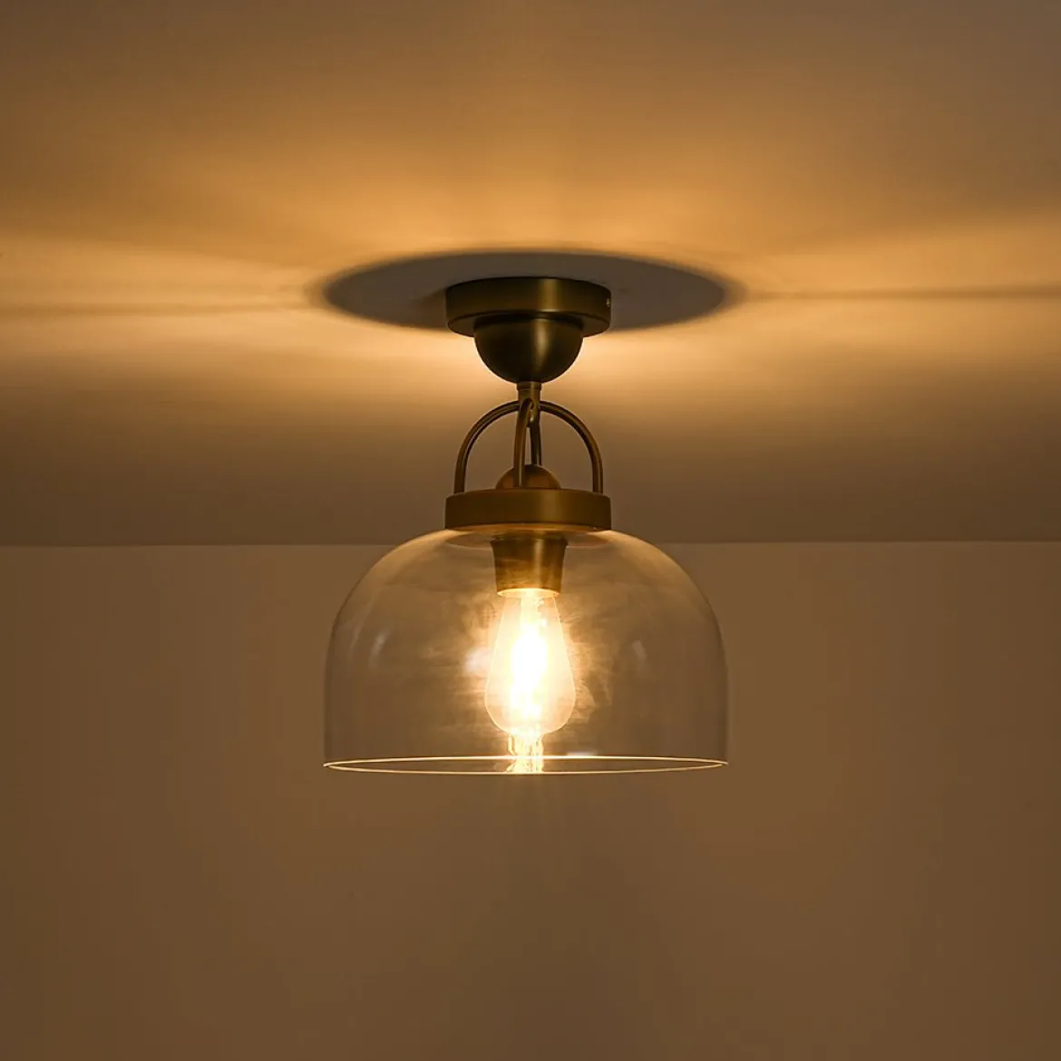 1-Light Clear Glass Dome Shade Semi Flush Mount