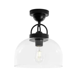 1-Light Clear Glass Dome Shade Semi Flush Mount