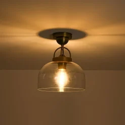 1-Light Clear Glass Dome Shade Semi Flush Mount