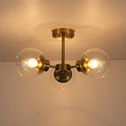 3-Light Clear Glass Globe Sputnik Semi Flush Mount