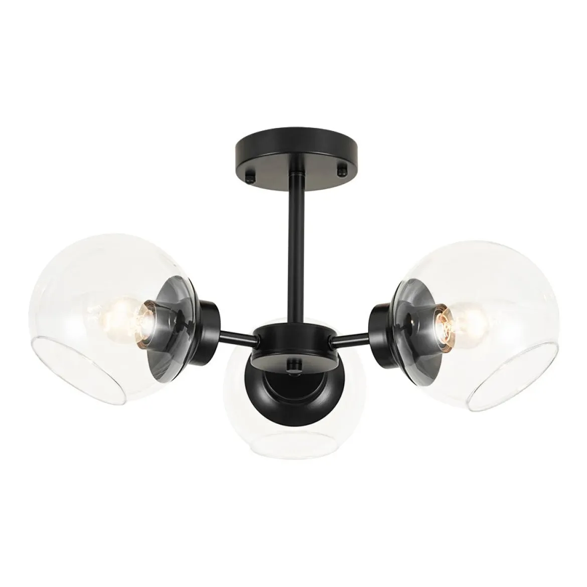 3-Light Clear Glass Globe Sputnik Semi Flush Mount