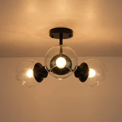 3-Light Clear Glass Globe Sputnik Semi Flush Mount