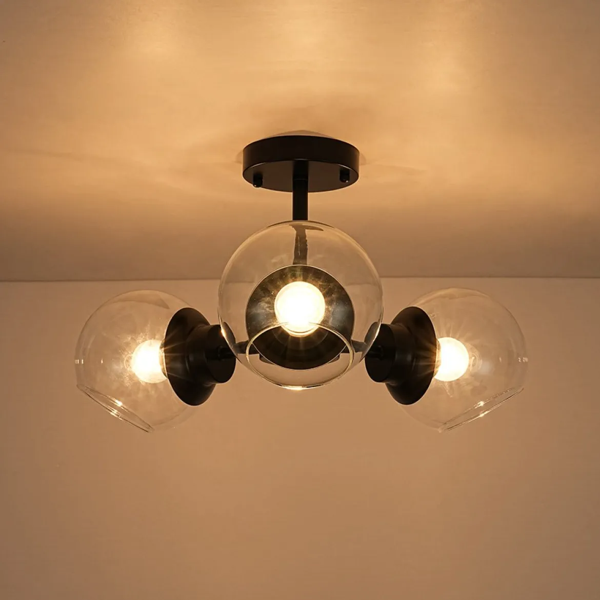 3-Light Clear Glass Globe Sputnik Semi Flush Mount