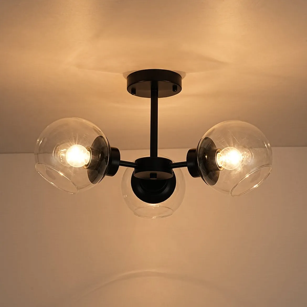 3-Light Clear Glass Globe Sputnik Semi Flush Mount