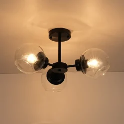 3-Light Clear Glass Globe Sputnik Semi Flush Mount