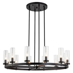 12-Light Clear Glass Shade Wagon Wheel Chandelier