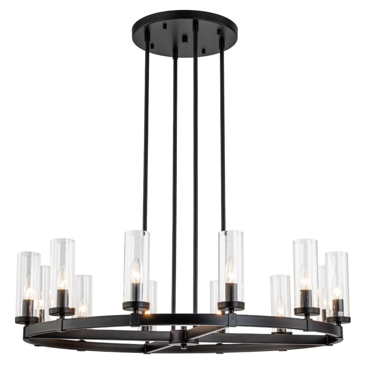 12-Light Clear Glass Shade Wagon Wheel Chandelier