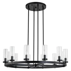 12-Light Clear Glass Shade Wagon Wheel Chandelier