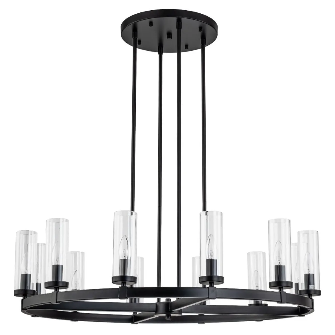 12-Light Clear Glass Shade Wagon Wheel Chandelier