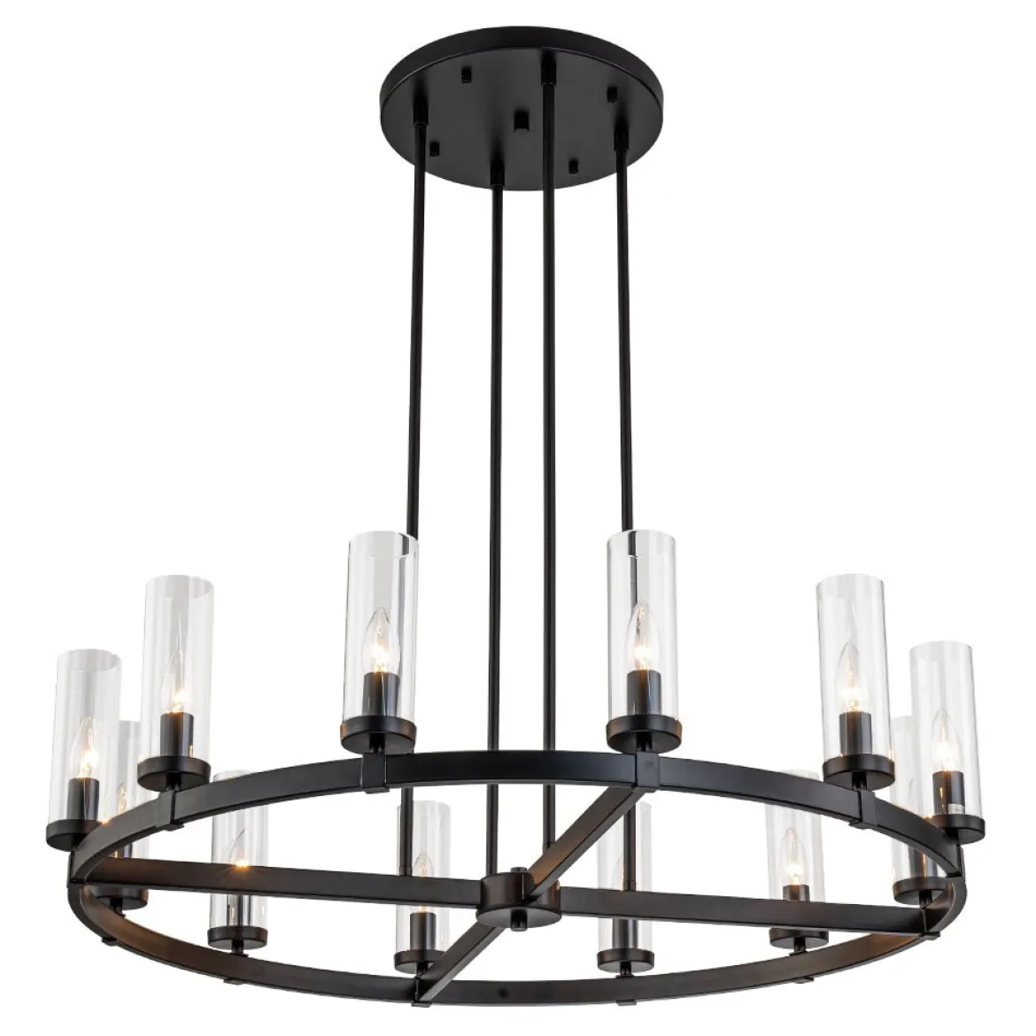 12-Light Clear Glass Shade Wagon Wheel Chandelier