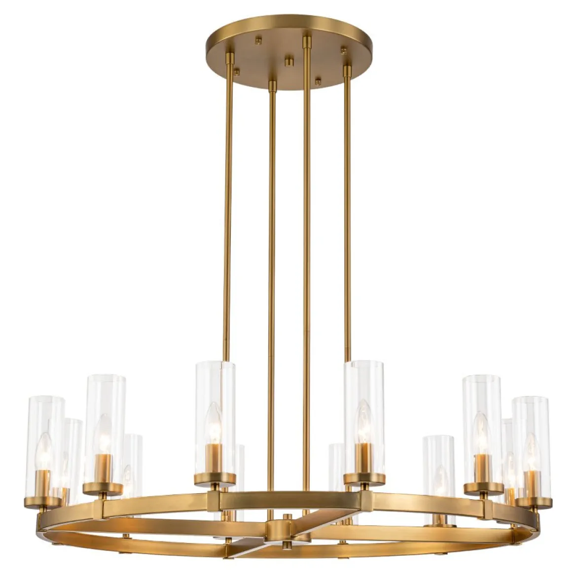 12-Light Clear Glass Shade Wagon Wheel Chandelier