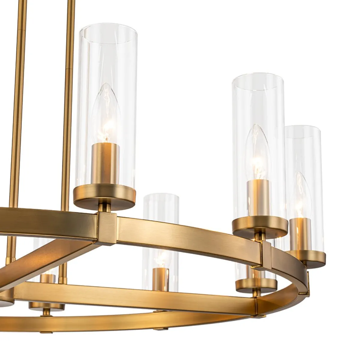 12-Light Clear Glass Shade Wagon Wheel Chandelier