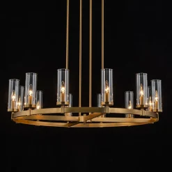 12-Light Clear Glass Shade Wagon Wheel Chandelier