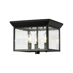 3-Light Clear Seeded Glass Black Square Cage Ceiling Light