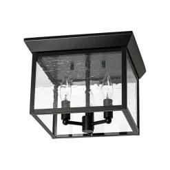 3-Light Clear Seeded Glass Black Square Cage Ceiling Light