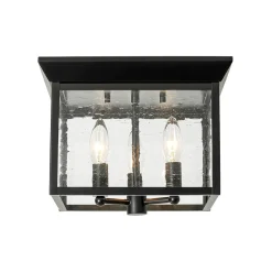 3-Light Clear Seeded Glass Black Square Cage Ceiling Light