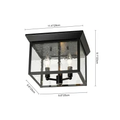 3-Light Clear Seeded Glass Black Square Cage Ceiling Light