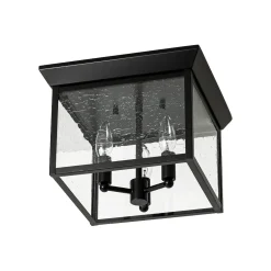 3-Light Clear Seeded Glass Black Square Cage Ceiling Light