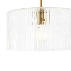 1-Light Clear Striped Glass Drum Semi Flush / Round Cage Pendant
