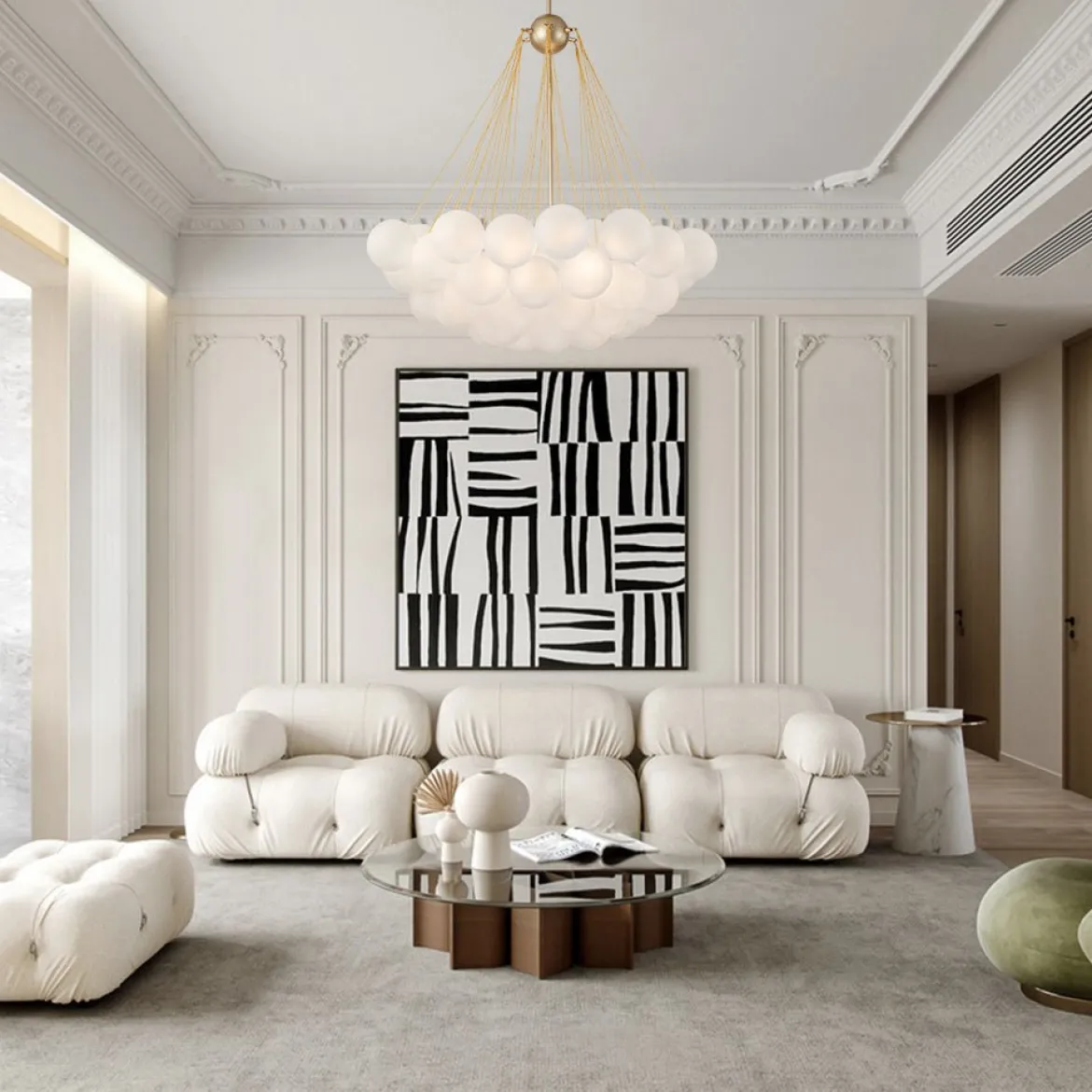 3-Light Cluster Frosted Glass Bubble Chandelier