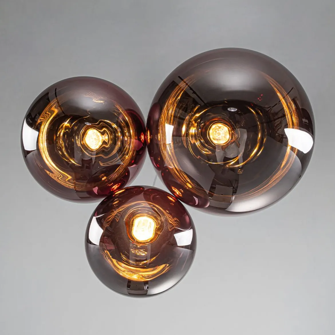 3-Light Cluster Gold Ruby Glass Globe Dimmable LED Pendant