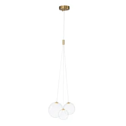3-Light Cluster Gold Ruby Glass Globe Dimmable LED Pendant