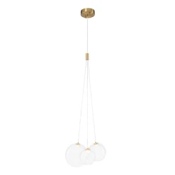 3-Light Cluster Gold Ruby Glass Globe Dimmable LED Pendant