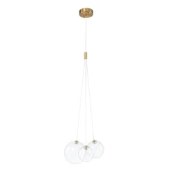 3-Light Cluster Gold Ruby Glass Globe Dimmable LED Pendant