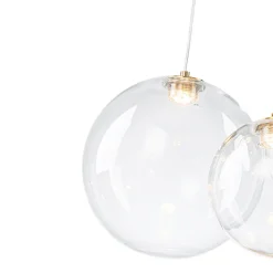 3-Light Cluster Gold Ruby Glass Globe Dimmable LED Pendant