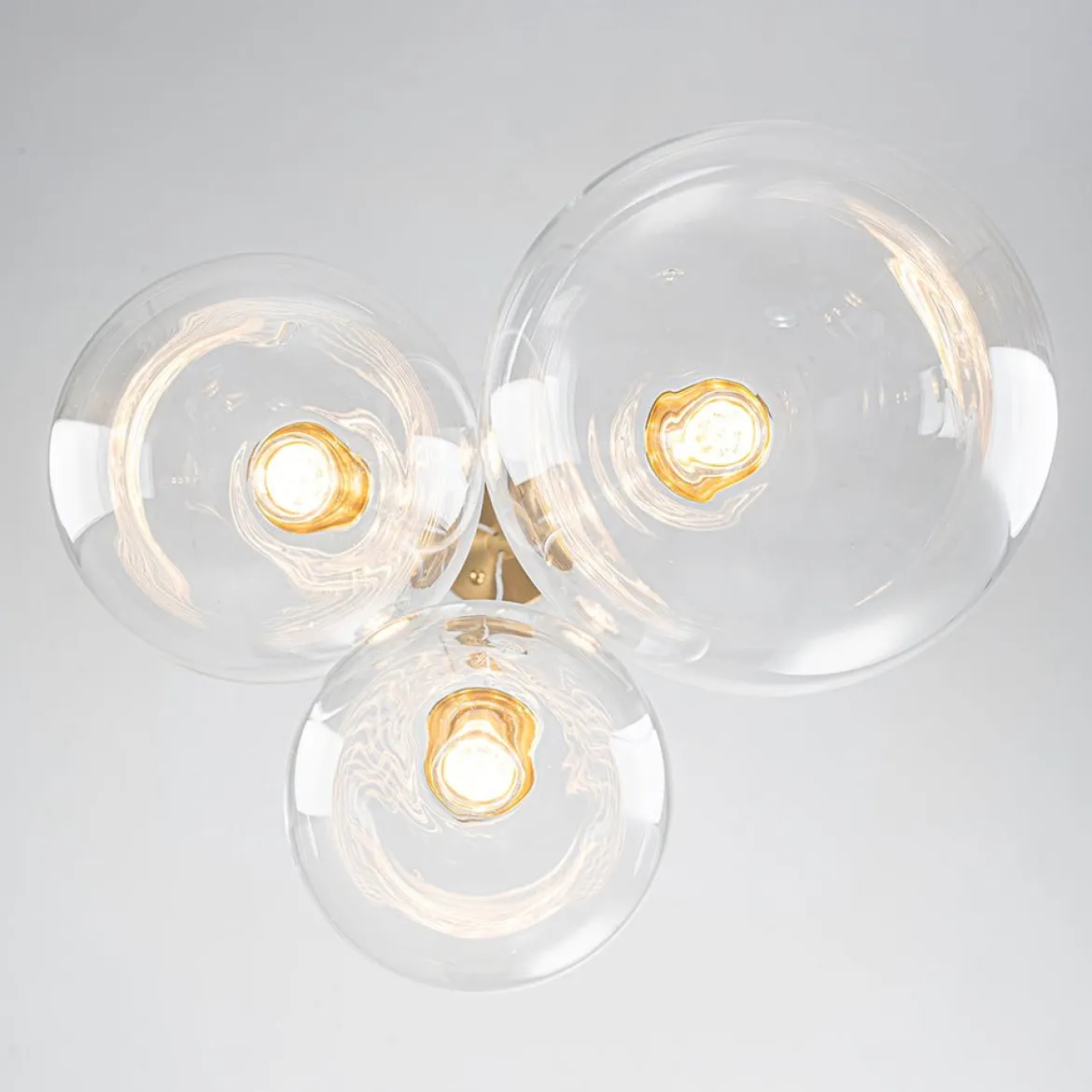 3-Light Cluster Gold Ruby Glass Globe Dimmable LED Pendant