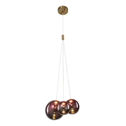 3-Light Cluster Gold Ruby Glass Globe Dimmable LED Pendant