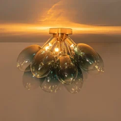 3-Light Cluster Gradient Blue Glass Bubble Semi Flush Mount