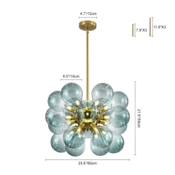 18-Light Cluster Gradual Blue Glass Globe Bubble Chandelier