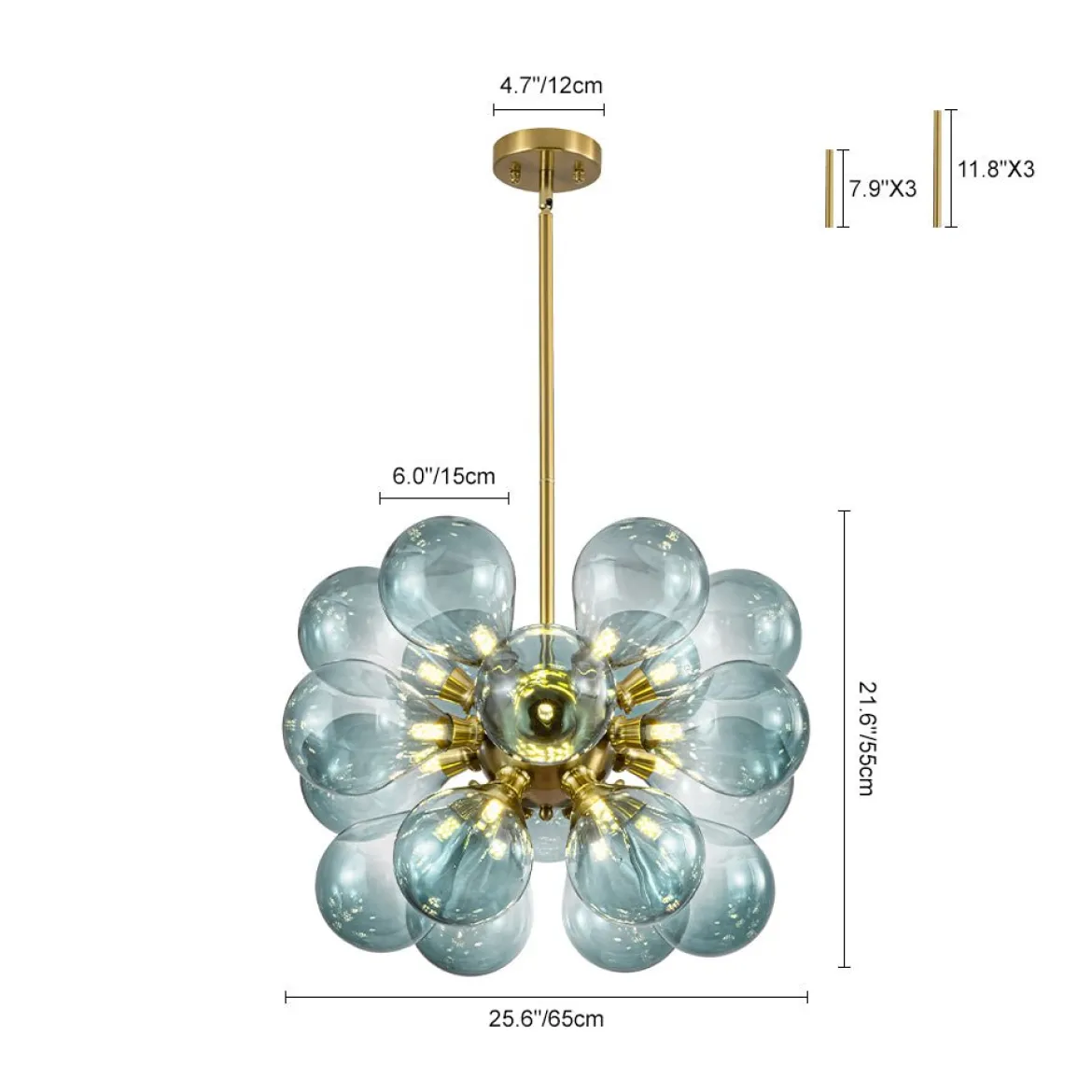 18-Light Cluster Gradual Blue Glass Globe Bubble Chandelier