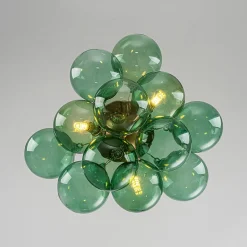 3-Light Cluster Green Tinted Glass Globe Bubble Semi Flush