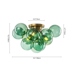 3-Light Cluster Green Tinted Glass Globe Bubble Semi Flush
