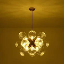 18-Light Cluster Ribbed Glass Globe Bubble Chandelier