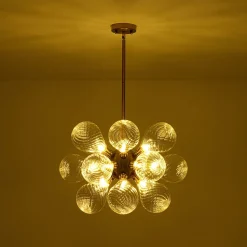 18-Light Cluster Ribbed Glass Globe Bubble Chandelier