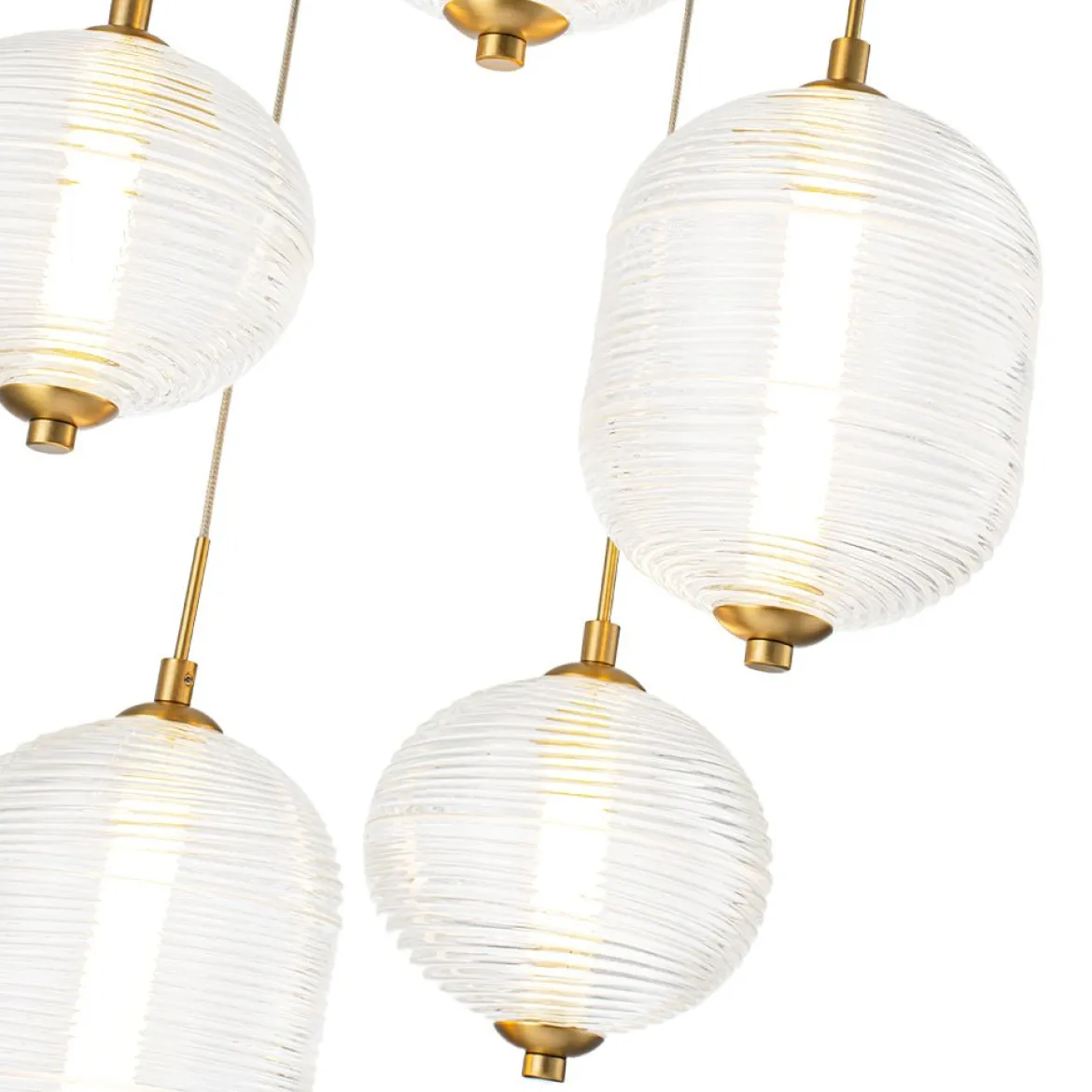 5-Light Cluster Ribbed Glass LED Round Entryway Chandelier