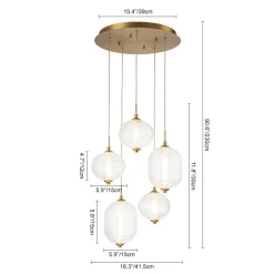 5-Light Cluster Ribbed Glass LED Round Entryway Chandelier