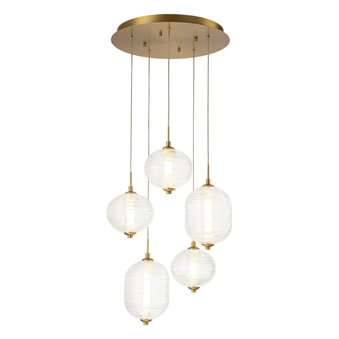 5-Light Cluster Ribbed Glass LED Round Entryway Chandelier